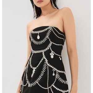 Jonathan Simkhai Black Mini jeweled Dress with Silver crystals 10 USA